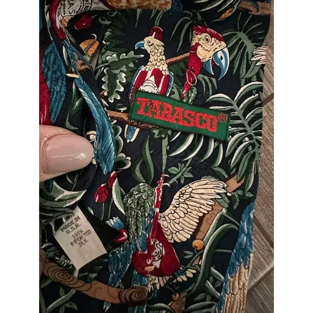 Tabaso Multicolor 100% Silk Tropical Parrot Print Neck Tie